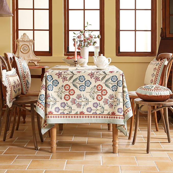 French Linen Square Tablecloth,Vintage Colorful Multiple Prints Soft and Durable Tablecloths,Decor Table Cover for Kitchen,Dining,Tea Party,Thanksgiving,Christmas,67"*67"-Lohi