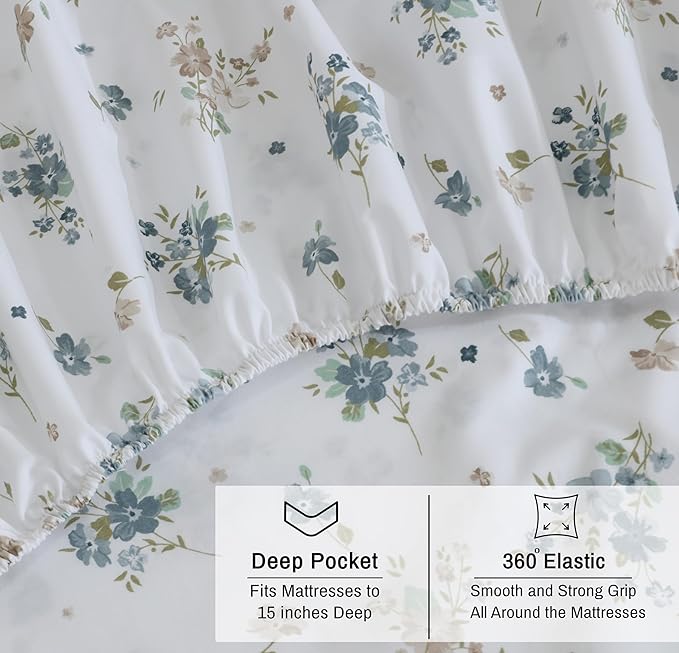RUVANTI 100% Organic Cotton Sheets Twin XL, Percale Weave, GOTS Certified, 3-Piece Set, Deep Pocket 15", Crisp & Breathable, Soft Durable Bedding, Sábanas Algodón Orgánico – Halcyon