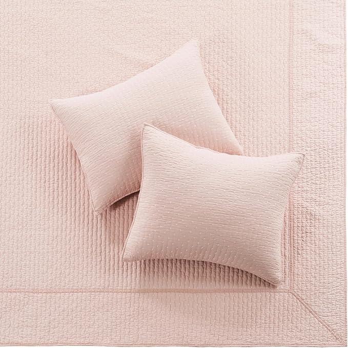 Levtex Home Cross Stitch Blush Bedspread Set - Full Bedspread, 2 Shams - Cotton, 3 Pieces