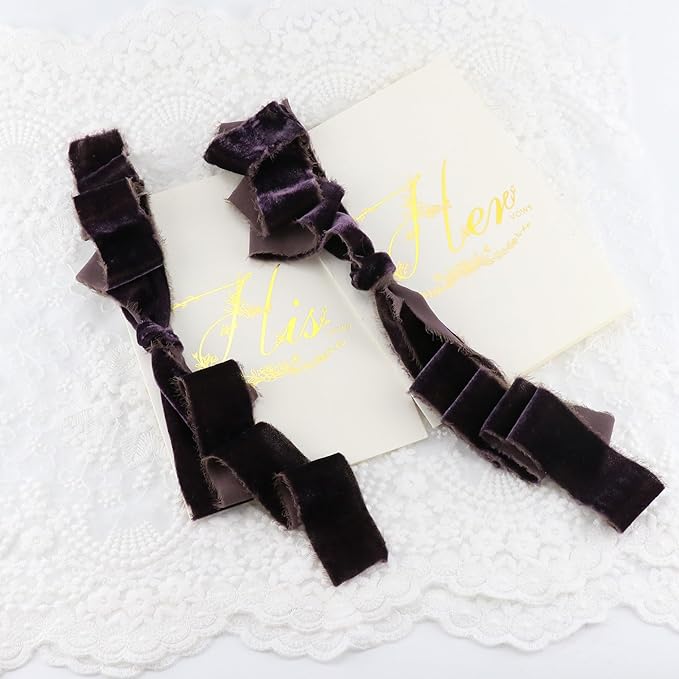 Plum Velvet Ribbon 1.5 Inch Frayed Silk Velvet Rustic Mauve Purple Christmas Ribbon for Gift Wrapping, Wedding Invitation Bridal Bouquet -3yards