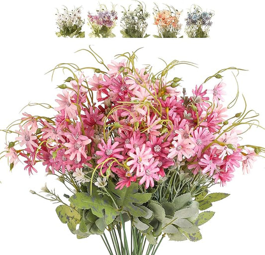 Artificial Flowers Wildflowers Silk Daisy Spring Fake Daisies Decoration Summer UV Resistant Colorful Mixed Bundles Faux Greenery Outdoor Plant Stem Filler for Home Decor Indoor Floral Arrangements