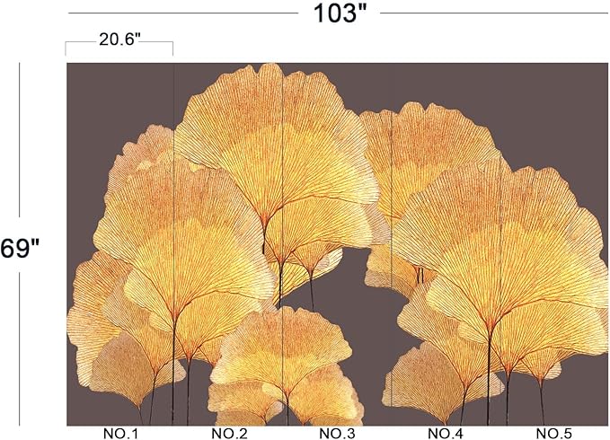 Ginkgo Leaf Flower 3D Wall Mural Wallpaper for Bedroom 103" x 69"