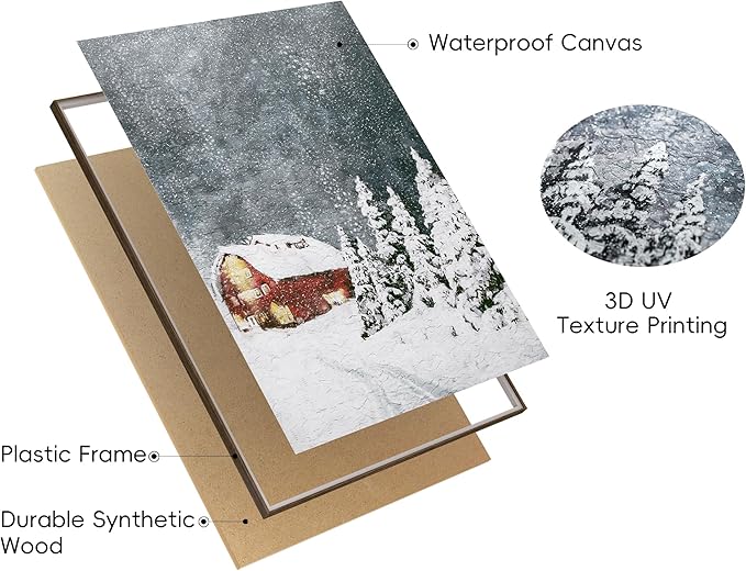 ArtbyHannah Framed Christmas Canvas Wall Art Decor Set of 2, Large Xmas Pictures Prints Paintings for Living Room Bedroom, Winter Holiday Home Indoor Decorations with Red House and Tree (16x24 Inch)