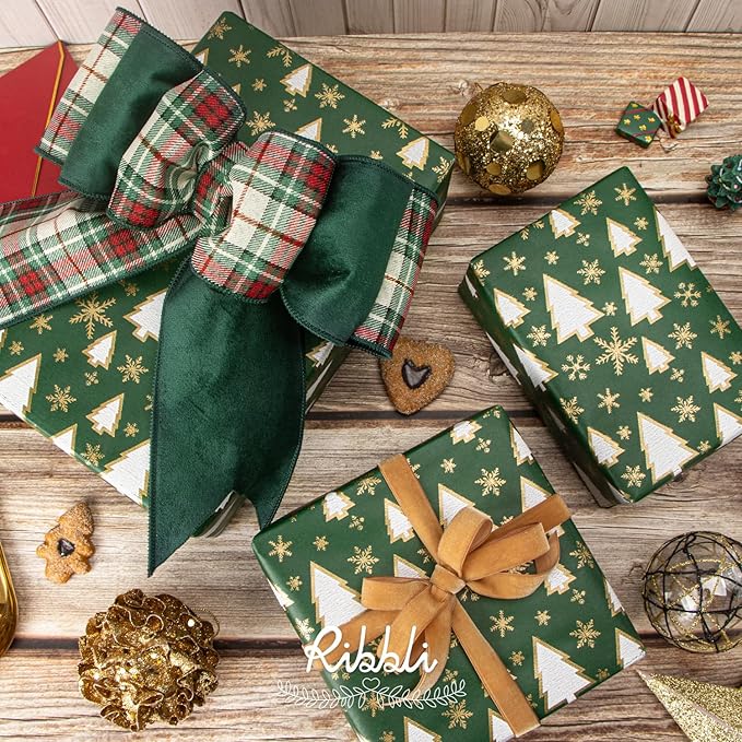 Ribbli Christmas Tree with Gold Snowflake Kraft Wrapping Paper Roll, Holiday Presents Decoration, Mini Roll - 17 Inch x 33 Feet Per roll