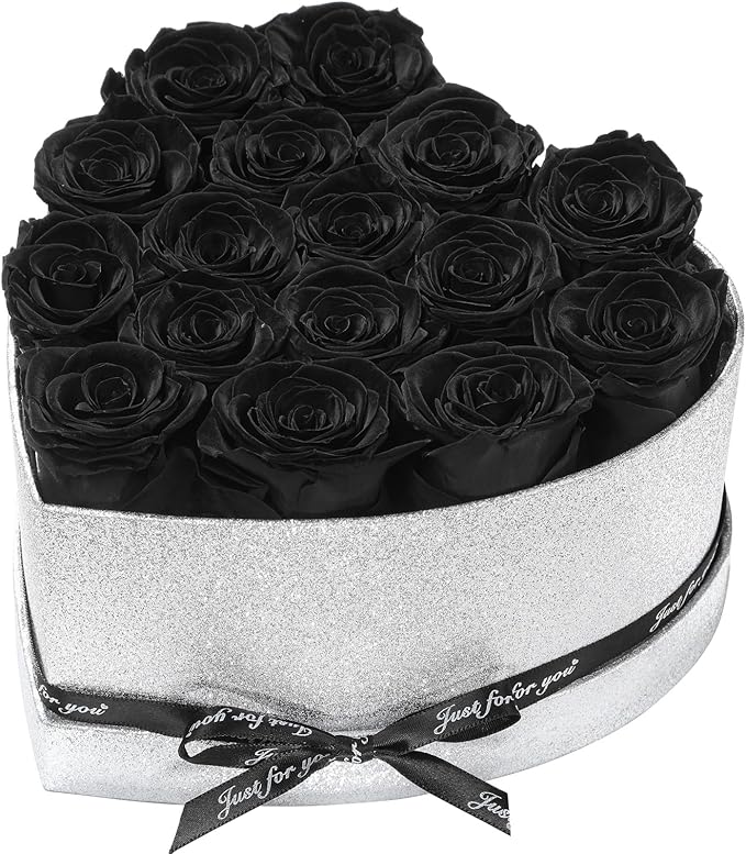 Flowers for Delivery-16 Black Forever Real Roses in a Box, Preserved Rose Gifts for Her, Birthday Anniversary Mothers Day Valentines Day Flower Gifts for Women, Mom, Get Well, Sympathy