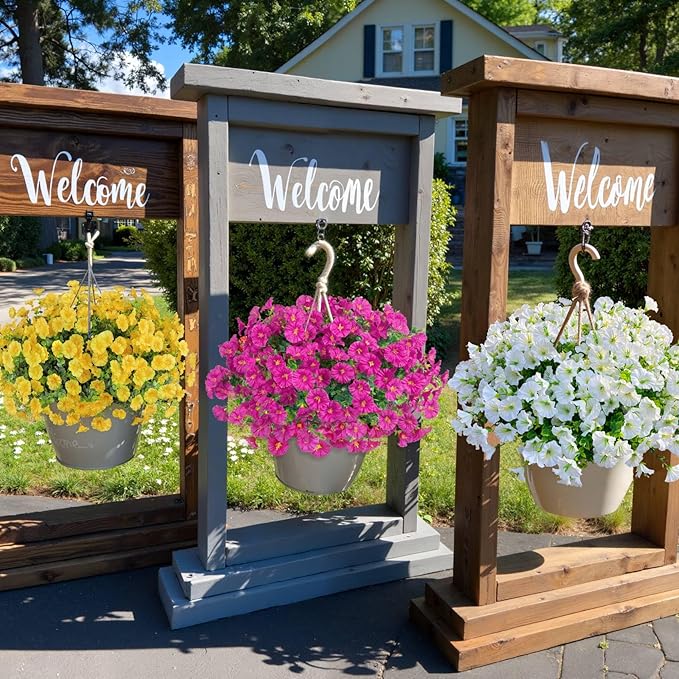 Ouddy Decor 24 Bundles Artificial Flowers for Outdoors Decoration Fake Silk Morning Glory Flowers Faux Eucalyptus Plants UV Resistant for Porch Patio Garden Spring Summer Home Decor, White