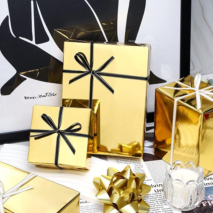 RUSPEPA Gold Metallic Wrapping Paper - 81.5 Sq Ft - Christmas Wrapping Paper Perfect for Wedding,Birthday,Christmas,Baby Show - 30 inches x 32.8 feet