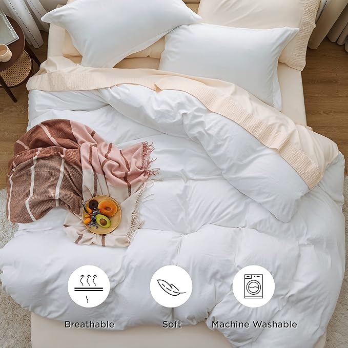 Bedsure White Duvet Cover Full Size - 3 Pieces Prewashed Extra Soft Cotton-Like Bedding Set, Includes 1 Duvet Cover 80x90 Inches with Zipper Closure & 2 Pillow Shams, Comforter Not Included