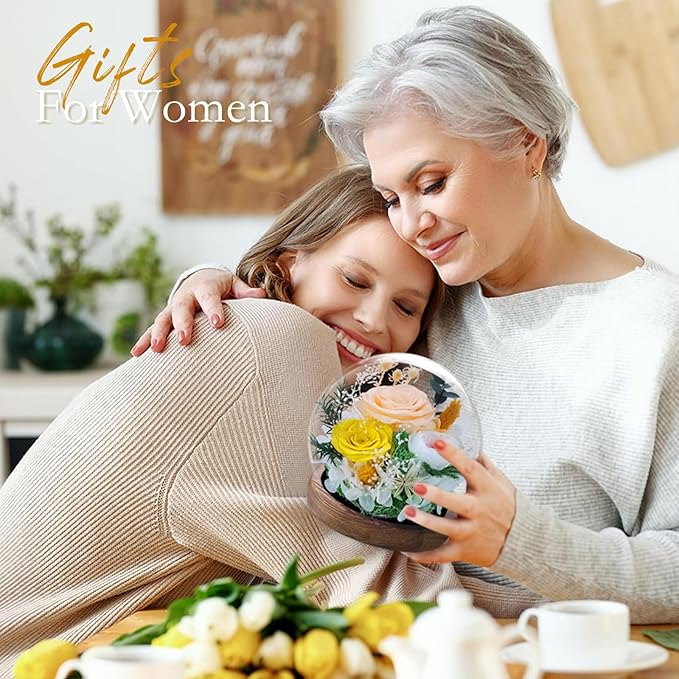 FIACO Valentines Gifts for Her Preserved Flowers in Glass Dome Long-Lasting Eternal Roses Birthday Gifts for Women Mom Grandma Wife Girlfriend Forever Flowers for Delivery Prime