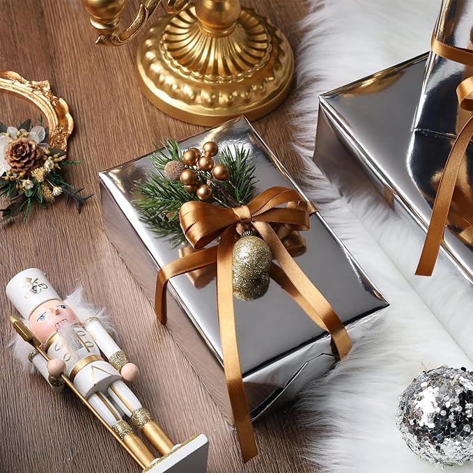 LaRibbons Silver Metallic Wrapping Paper, 17 Inch X 40 Feet (56.6 sq.ft) Solid Color Paper Roll, Gift Wrapping Paper Rolls for Wedding, Birthday, Christmas, Baby Shower