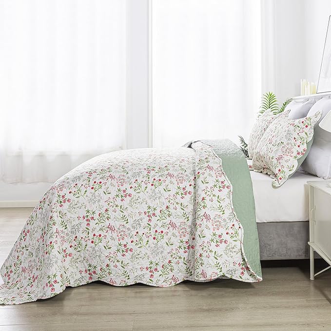 HoneiLife Floral Quilt King Size - 3 Pieces Microfiber Quilt Sets Lightweight Bedspreads Wildflower Coverlets Nature Bed Cover King Quilt Bedding Set All Season Quilts