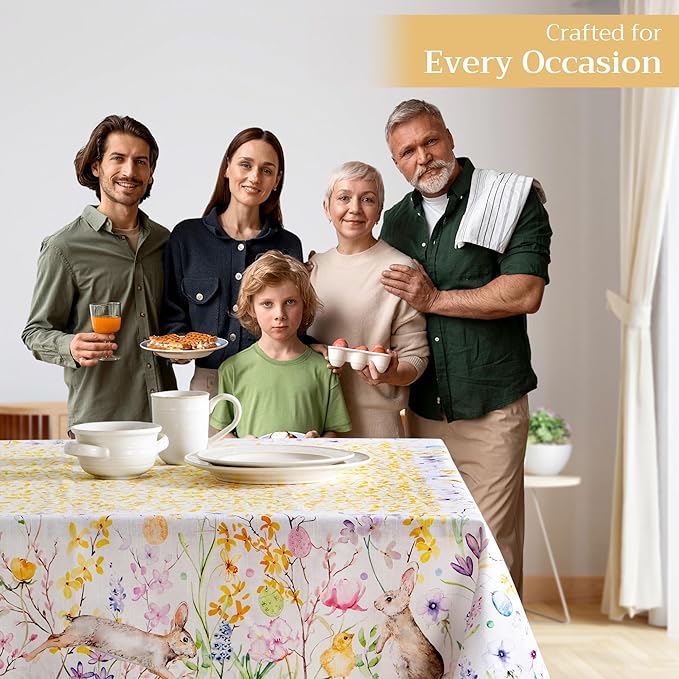 Maison d' Hermine Table Cloth Square Table 100% Cotton 60 x 60 Inches Tablecloth Reusable Decorative Everyday Use for Dining Room, Farmhouse, Home, Party, Festive & Wedding Spring Summer - Easter Zest