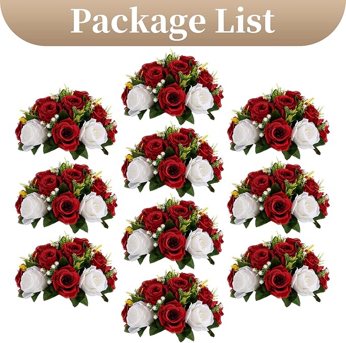 Sziqiqi Red Fake Flowers for Wedding Centerpiece Kissing Flower Balls for Tables Flower Centerpieces Arrangement for Party Road Lead