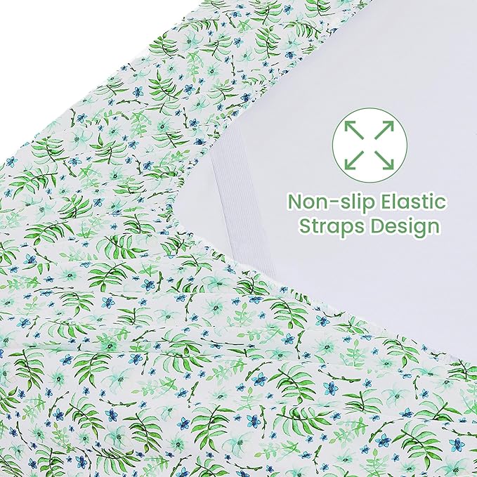 Softan Green Floral Queen Sheet Set, Cozy Botanical Microfiber Printed Fitted Bed Sheet with 15" Deep Pockets & Non-Slip Straps, Fresh Greenery Blooms Patterned Sheets & Pillowcase Set