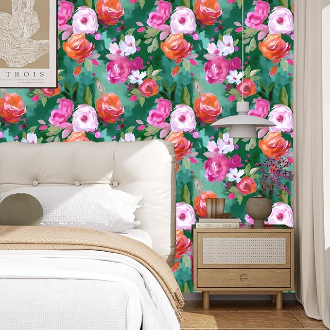 Green Bright Wallpaper Peel and Stick Colorful Contact Paper Watercolor Wall Paper for Beedroom Bathroom Accent Wall Closet Removable Modern Renter Friendly 17.5 x 118In
