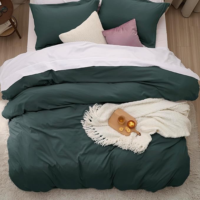 Bedsure Forest Green Duvet Cover Queen Size - 3 Pieces Prewashed Cotton-Like Extra Soft Bedding Set, Includes 1 Duvet Cover 90x90 Inches with Zipper Closure & 2 Pillow Shams, Comforter Not Included
