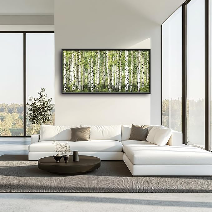 Extra Large Birch Tree Framed Wall Art for Living Room,Oversized Green Aspen Trees Forest Pictures Wall Decor,Canvas Print Painting Modern Artwork Bedroom Office Bathroom 60L x 30W