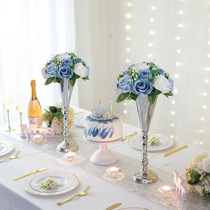 Sziqiqi Blue Flowers Artificial for Decoration Silk Kissing Balls for Wedding Bulk - Artificial Flower Ball Center Pieces Decoration for Table Floral Arrangement