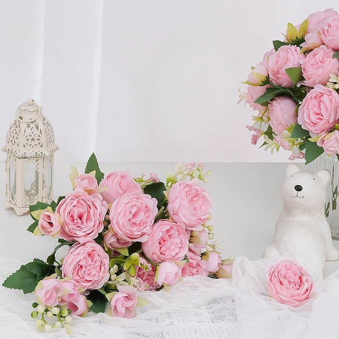MARTINE MALL 12 Packs Peonies Artificial Flowers, Light Pink Artificial Peonies, Silk Peonies Flowers Fake Peonies Artificial Flowers Peonies Bouquet for Centerpiece Table Wedding Party Home Decor