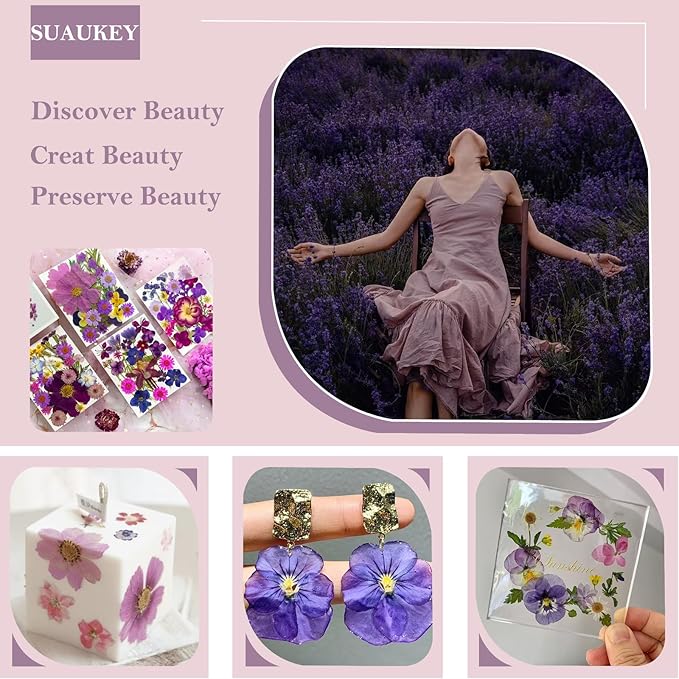 95 Pcs Purple Pressed Dried Flowers for Resin, Real Natural Bulk Dry Wildflowers Leaves Perfect for Epoxy Molds, DIY Crafts, Home Decor, Soap Candles Jewelry Making