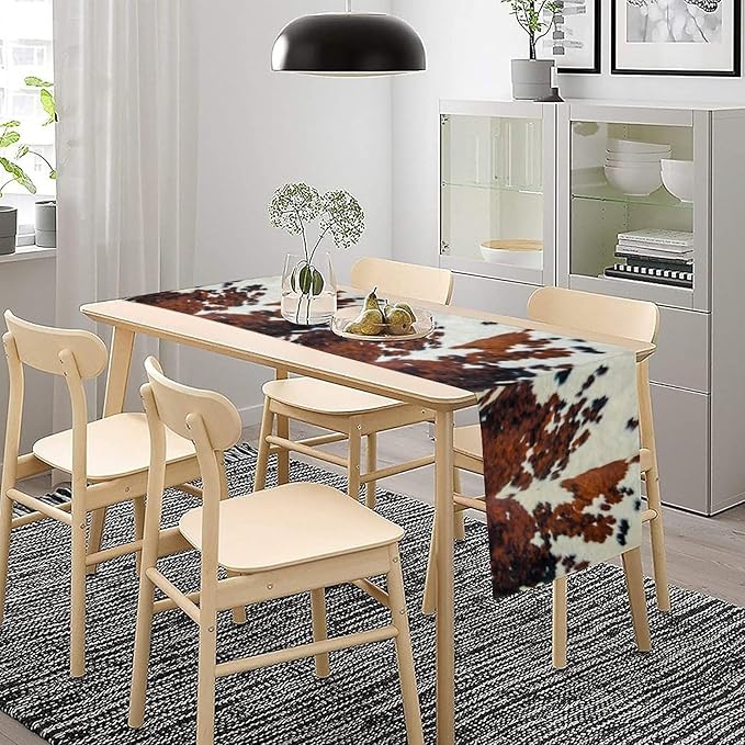 Cow Print Table Runner, Cowhide Print Western Style Table Runner Country Farmhouse Cottage Cow Patten Table Decoration for Home Kitchen Dining, 13x90 in