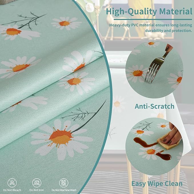 Square Table Cloth,100% Waterproof Tablecloth OilProof SpillProof Vinyl Table Cloth, Wipe Clean Plastic Table Cover for Dining, Camping, Indoor and Outdoor 54" x 54",Mum Bloom