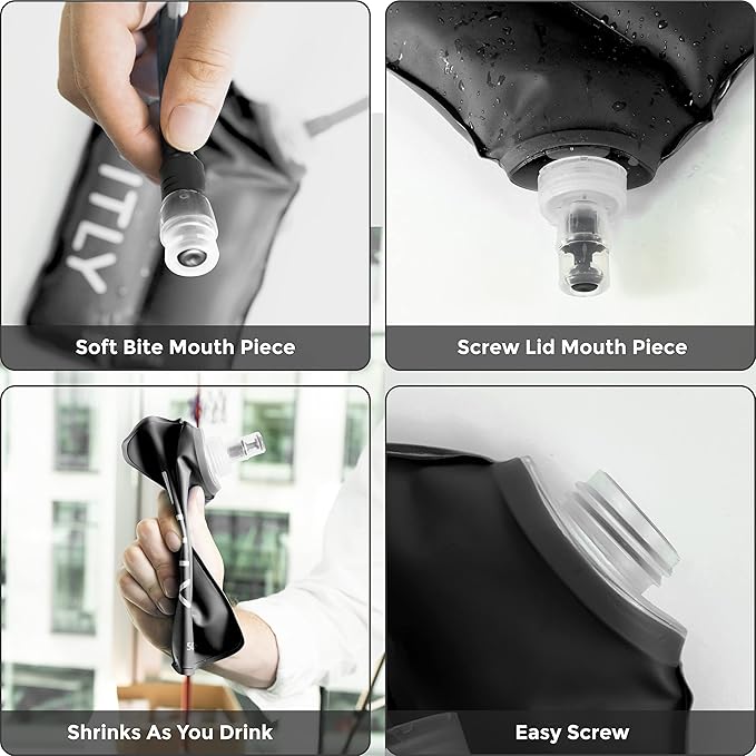 FITLY Soft Flask - Shrink As You Drink Soft Water Bottle for Hydration Pack - Folding Water Bottle Ideal for Running, Hiking, Cycling, Climbing & Rigorous Activity