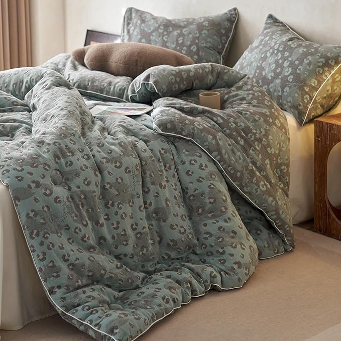 HighBuy Muslin Cotton Comforter Set Full Size Leopard Print Bedding Comforter with 2 Pillowcases Sexy Luxury Cheetah Pattern Comforter Set for Teen Men Room Decor,Breathable,Ultra Soft