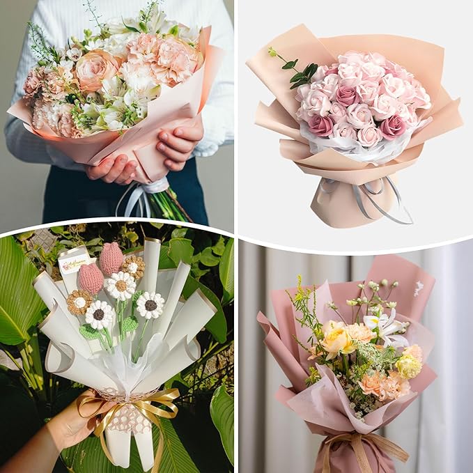 M METERXITY 20 Sheets Flower Wrapping Paper Bouquet, 23 Inch Double-Sided Pink & Light Pink BOPP Waterproof Floral Wrapping Paper Flower Packaging DIY for Wedding/Party/Gift Bouquet Wrap Paper