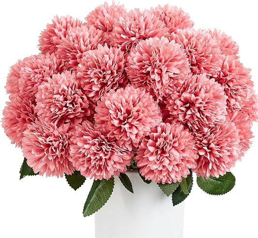 SITUMEIZI 12 Pcs Pink Artificial Chrysanthemums Flowers Ball Flower Fake Mums Silk for Wedding Home Kitchen Decoration Floral Arrangement