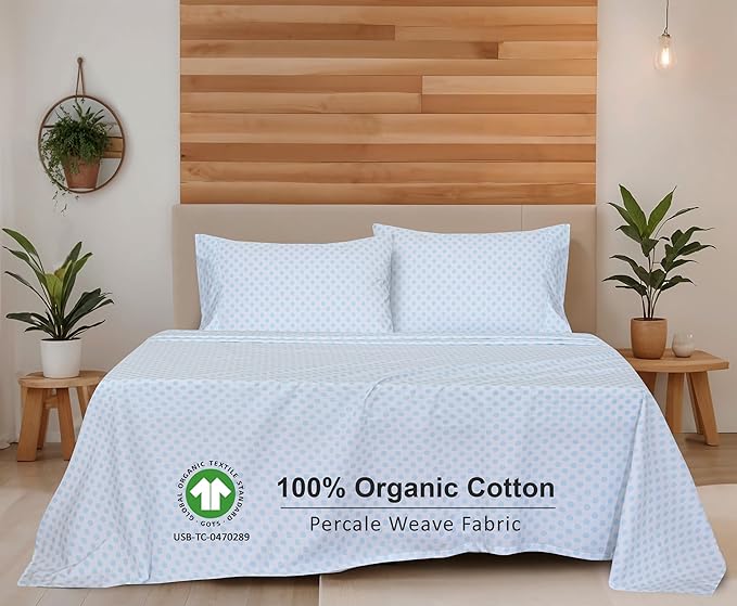 RUVANTI 100% Organic Cotton Sheets Split King, Percale Weave, GOTS Certified, 5-Piece Set, Deep Pocket 15", Crisp & Breathable, Soft Durable Bedding, Sábanas Algodón Orgánico – Circle Imprint