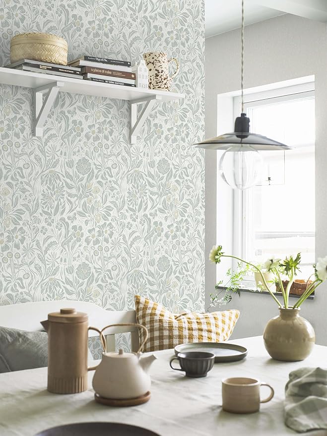 Heroad Contact Paper Floral Peel and Stick Wallpaper Green Botanical Wallpaper Self-Adhesive Removable Stick on Wall Paper for Cabinets Drawers Waterproof Bedroom Wall Decor Vinyl Roll 17.3''x393''