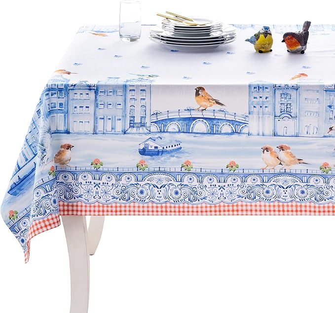 Maison d'Hermine Table Cloth Rectangle Table 100% Cotton Tablecloth for Dining Room, Farmhouse, Home, Hotel, Parties & Wedding - Ideal for Easter Decorations Spring&Summer (Amsterdam Canals,60"x108")