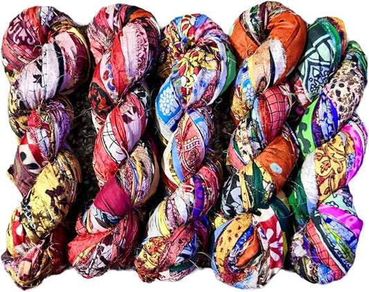 Maker's Craft Pattern Printed Sari Silk Ribbon Yarn 50 Yards, 100Grams for DIY, Knitting, Crocheting, Gift Wrapping, Christmas Decoration, Macrame Makers, Jewelry Making, Rugs Hooking