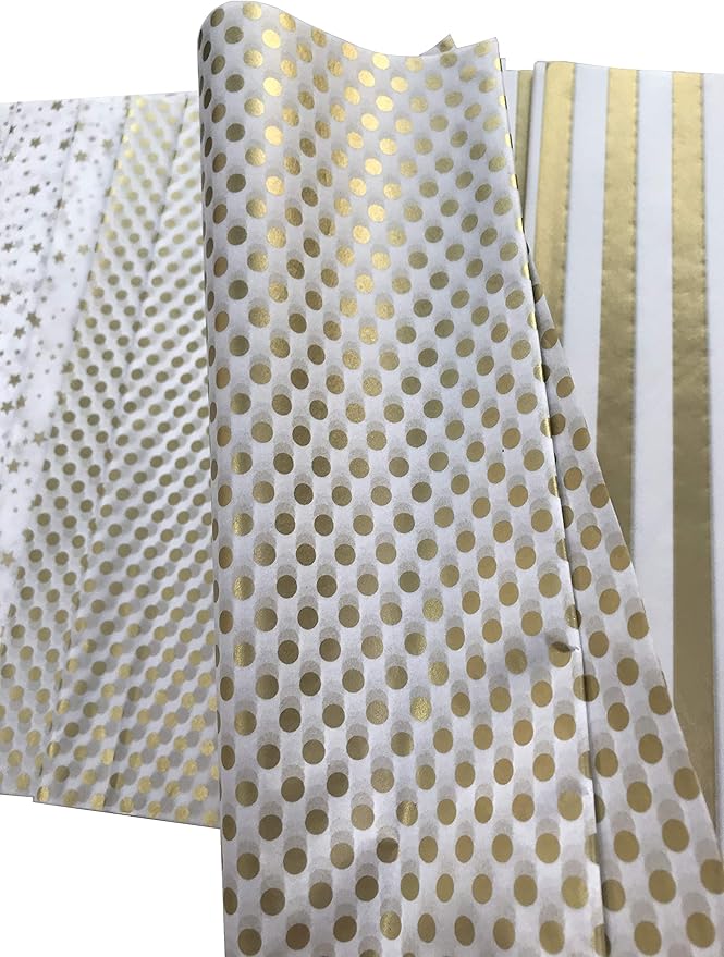 Ocean Tides 75 Sheets (14 x 20 Inches) Christmas Wrapping Paper – Gift Wrapping Tissue Paper Bulk for Crafts, Birthdays, & Holidays – Colored Tissue Papers for Gift Bags & Decorations, Gold Dots