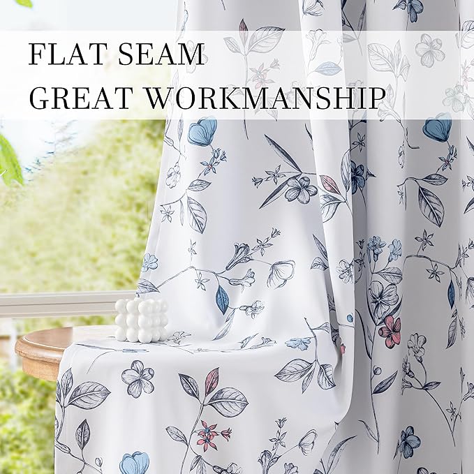 ChrisDowa 100% Blackout Floral Curtains 72 Inches Long 2 Panels for Bedroom Living Room Navy Blue Flower Patterned Room Darkening Thermal Insulated Soundproof Grommet Window Treatments Drapes,52X72