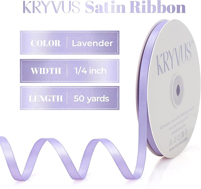 Premium Double Faced Satin Lavender Ribbon, 1/4 Inch X 50 Yards, Polyester, Wedding, Birthday, Holidays, Purple Lavender