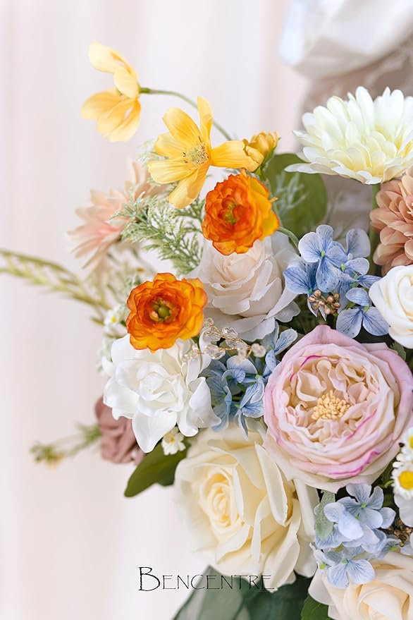14 Inch Colorful Bridal Bouquet for Bride,Wedding Bouquet for Bride for Spring Wedding Ceremony Anniversary,Party and French Rustic Vintage Wedding,Artificial Flowers