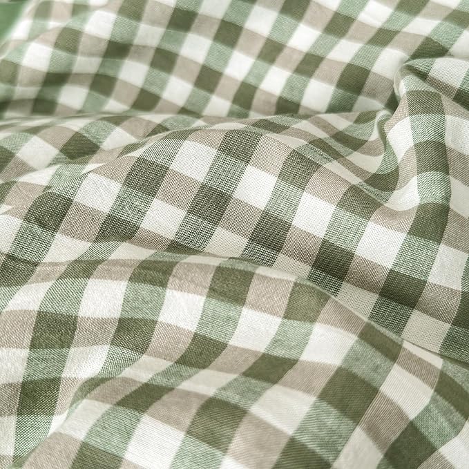 LifeTB Green Gingham Comforter Set King Modern Style Plaid Comforter Set 3 Pieces Boho Grid Comforter with 2 Pillowcases Soft Fluffy Checkered Pattern Comforter Farmhouse Gingham Bedding Set King