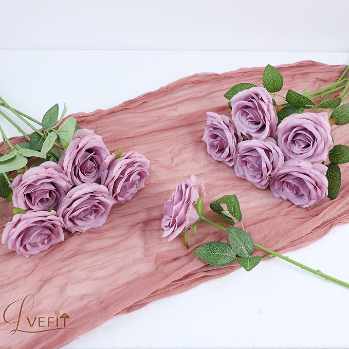 12pcs Artificial Rose Flower Mauve Rose Flower with Long Stem Silk Roses Bouquet for Wedding Bridal Shower Party Home Decoration