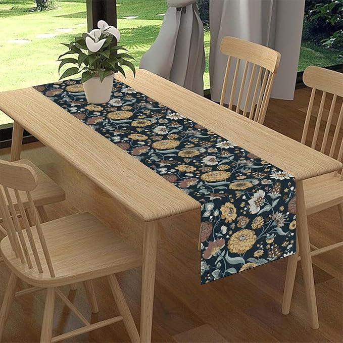 Boho Floral Table Runner, Vintage Traditional Farmhouse Boho Floral Linen Coffee Table Center Decor for Family Kitchen Farmhouse Holiday Party Table Decorations Indoor Outdoor 13x90 inch