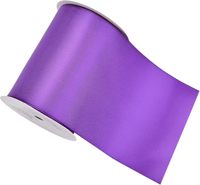 YAMA Double Face Satin Ribbon Roll - 4 inch Wide Solid Color Craft Ribbon, Great for Chair Sash,Making Bow, Sewing and Wedding Bouquet- 5 Yard/Spool, Purple