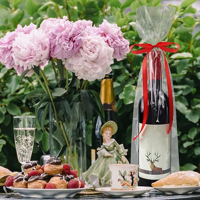 Morepack Cellophane Bags for Wine Bottles,6x18 Inches 50Pcs Clear Wine Gift Cello Bags With Twist Ties (Flat, No Gusset)