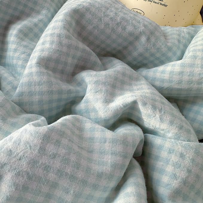 LifeTB Twin XL Comforter Set Blue Gingham Comforter with 2 Pillowcases Princess Lace Style Blue Plaid Grid Comforter Lightweight Soft Gingham Bedding Vintage Plaid Checkered Comforter Set Twin XL