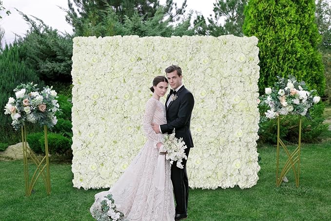 White Artificial Flower Wall Backdrop Panels 5ftx3.74ft White Fake Rose Wedding Backdrop 3D Floral Wall for Party Baby Shower Bridal Wedding Background Decor