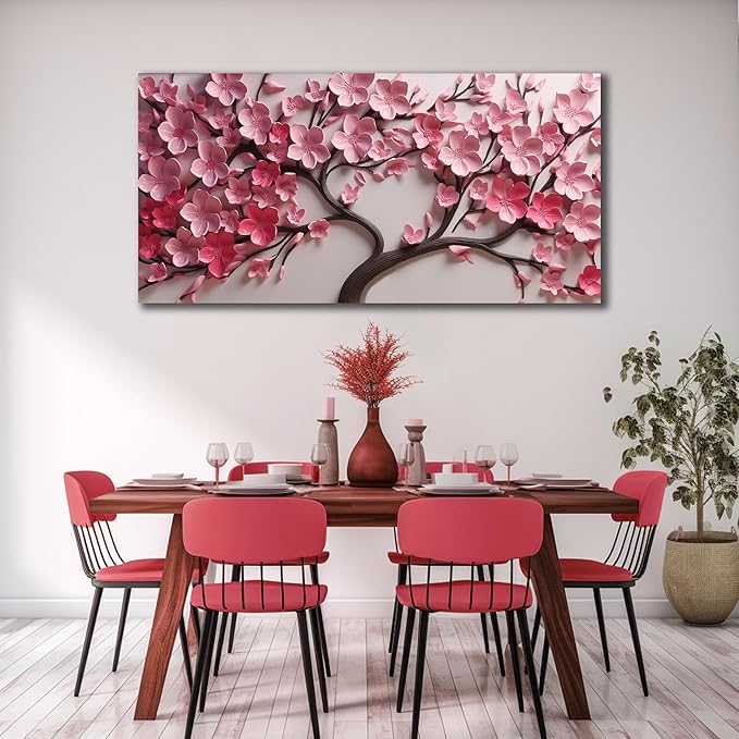 Tree Poster for Bedroom Pink Room Decor for Girl Flower Prints Wall Art for Dining Room Size 24 x 48 Inch