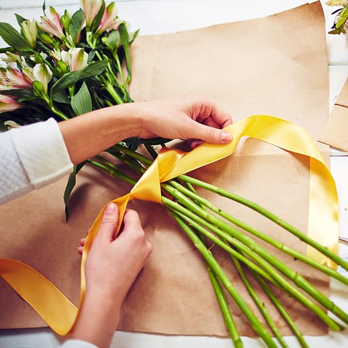 LIUYAXI Yellow Stain Ribbon, 2" X Continuous 50 Yards, Double Faced Fabric Ribbon Use for Bows Bouquet,Christmas Gift Wrapping,Floral Arrangement