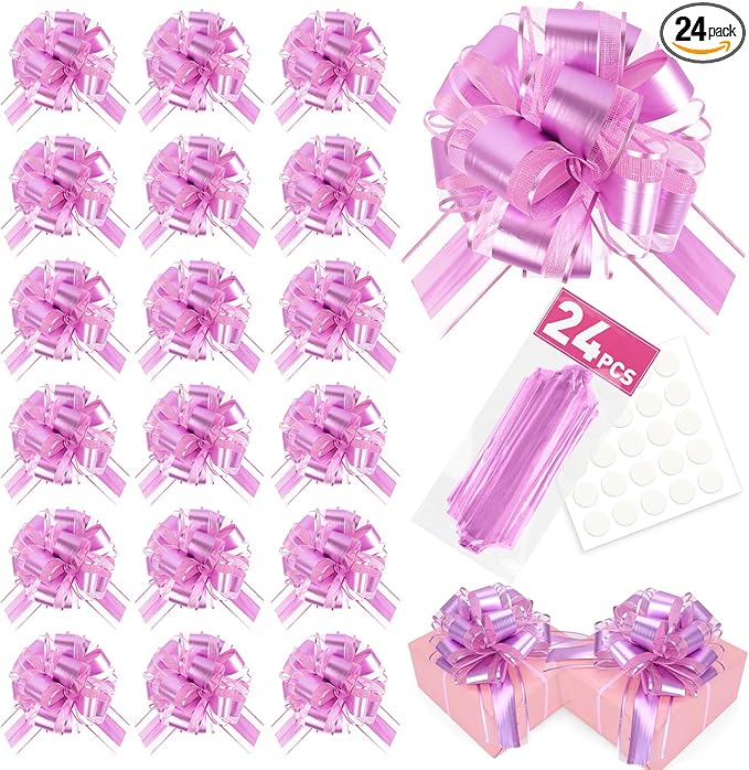 24PCS 6 Inch Large Pull Bows,Pink Bow for Gift Wrapping,Party Gift Wedding Ribbon Bows for Wrapping Boxes or Flower Decorations,Perfect for Christmas Valentine's Day Decoration Bow（Pink）