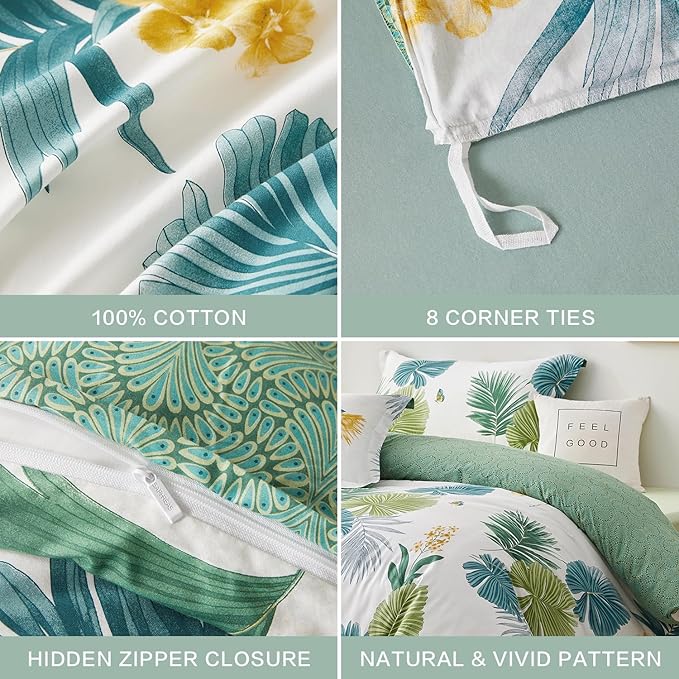 SAPHREAS Tropical Palm Leaves Full Size Duvet Cover Set 3pcs Botanical Monstera Leaf Bedding Comforter Cover Set 1 Duvet Cover 2 Pillow Shams, Comforter Not Included