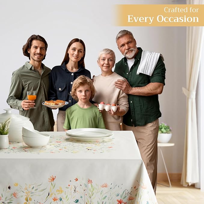 Maison d' Hermine Table Cloth Rectangle Table 100% Cotton 70 x 140 Inches Tablecloth Reusable Decorative Everyday Use for Dining Room, Farmhouse, Home, Party, Festive & Wedding Spring Summer - Colmar